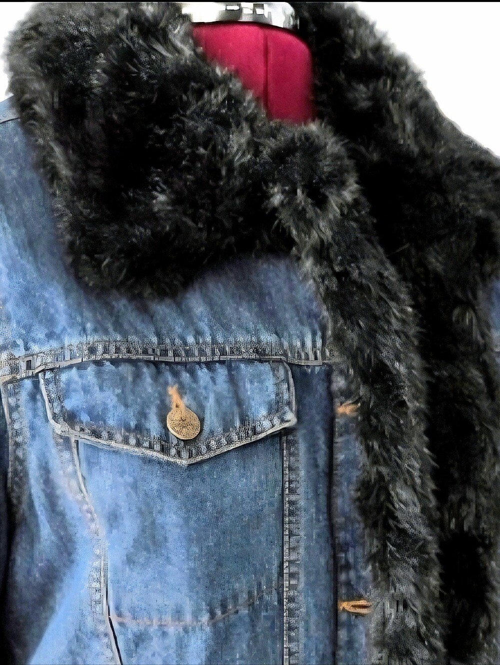 Dennis Basso Denim Jacket w/ Removable Black Faux Fur Lining – Size M